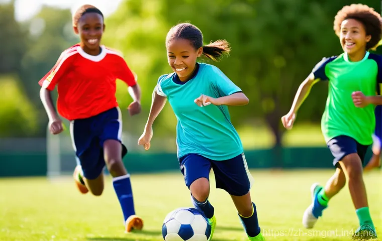 스포츠경영관리사와 청소년 스포츠 활동 - **Prompt 1: The Spirit of Teamwork in Youth Sports**
    "A vibrant, photo-realistic image featuring...