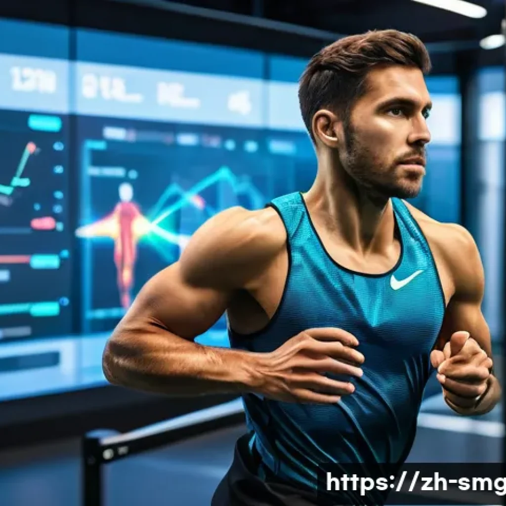 스포츠경영관리사와 스포츠 빅데이터 활용 - "A male professional track athlete, in his late 20s, wearing form-fitting athletic compression wear ...