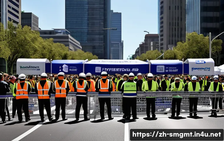 스포츠경영관리사와 스포츠 코칭 철학 - A large-scale marathon event scene in a bustling modern city during daytime, showing detailed planni...