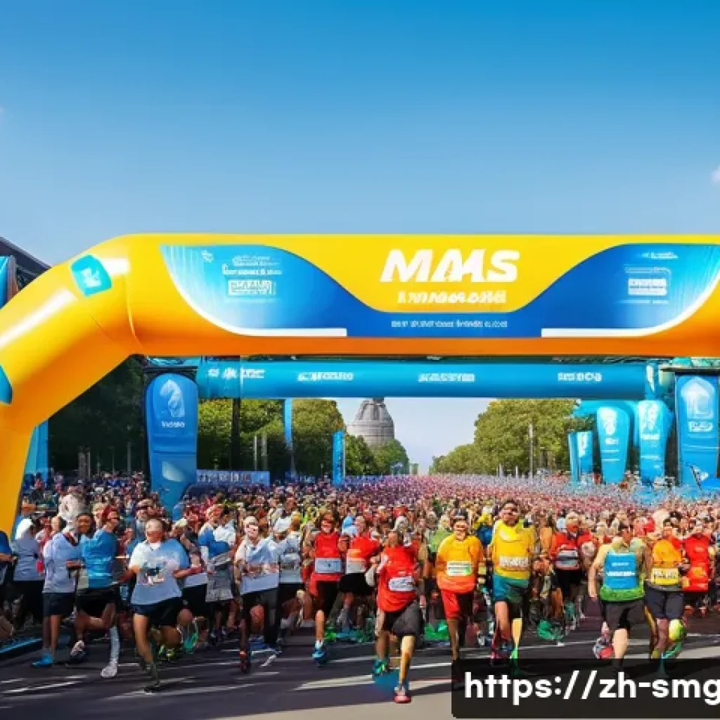 스포츠경영관리사와 스포츠 스타 마케팅 - A vibrant marathon event scene set in a modern urban park, showcasing a large, diverse crowd of enth...