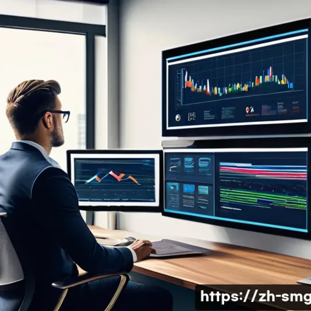 스포츠경영관리사와 방송권 협상 - A modern sports management office scene with diverse professionals analyzing big data on multiple la...