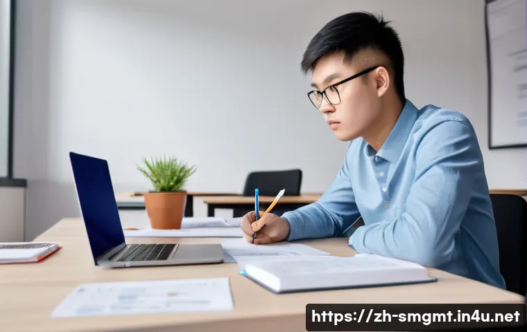 스포츠경영관리사 자격증 독학 가능한가 - A modern study scene featuring a young Chinese adult focused intently on exam preparation for sports...