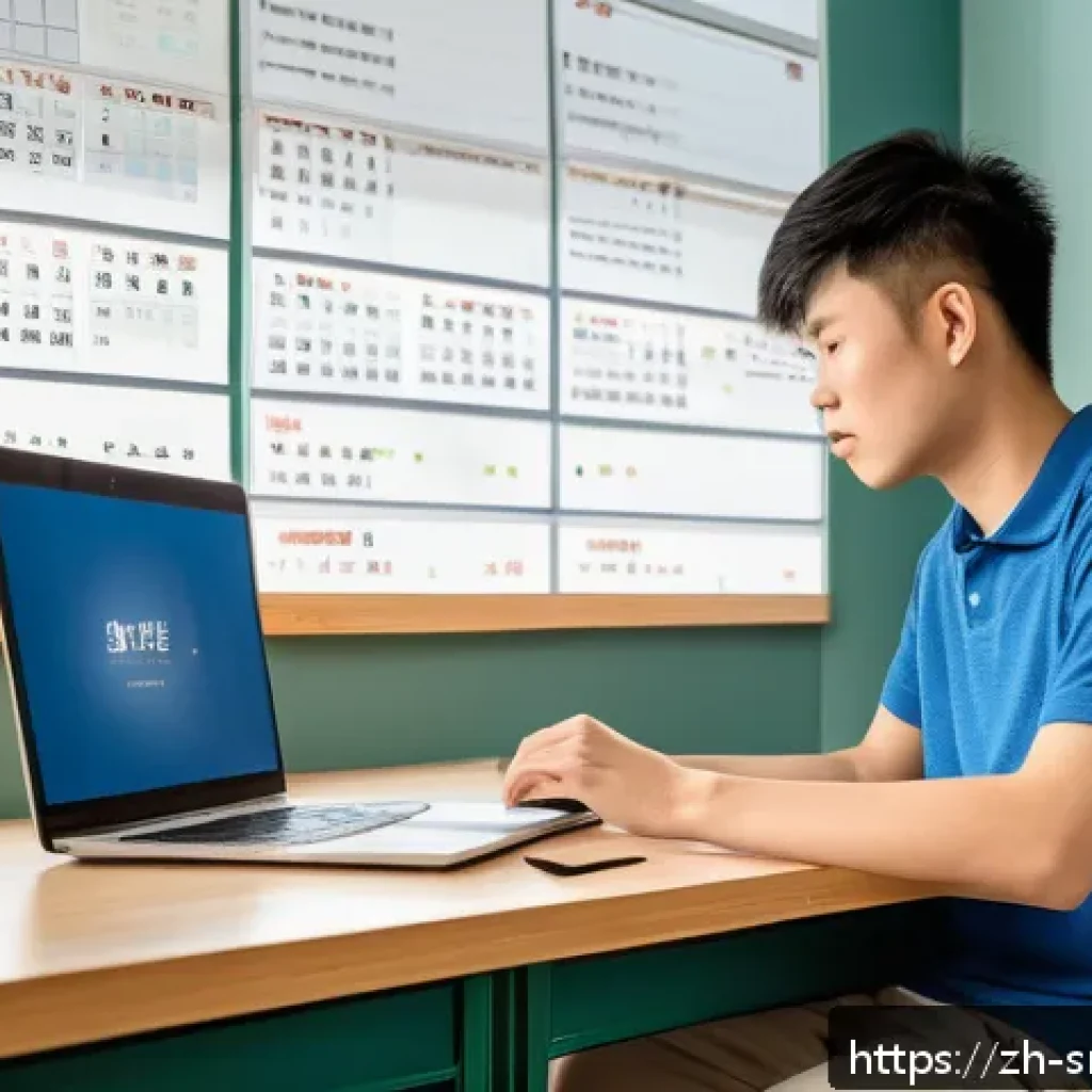 스포츠경영관리사 실기시험 합격 팁 - A modern study room scene showing a young Chinese student wearing casual clothes, attentively follow...