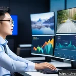 스포츠경영관리사 경력 전환 사례 - A modern sports management professional in a sleek office environment, analyzing dynamic digital cha...
