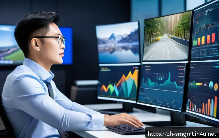 스포츠경영관리사 경력 전환 사례 - A modern sports management professional in a sleek office environment, analyzing dynamic digital cha...